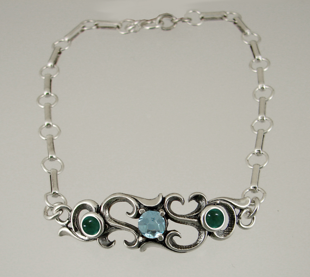 Sterling Silver Bracelet With Faceted Blue Topaz And Fluorite